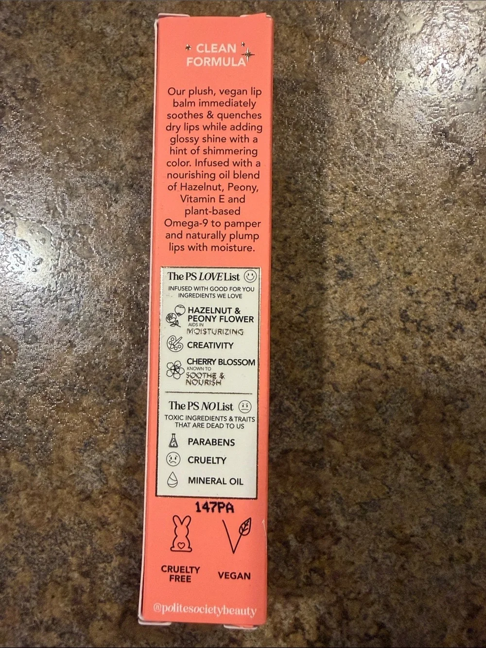 Brand new - Polite Society Polite Pout Glossy Lip Balm - Peach Bellini